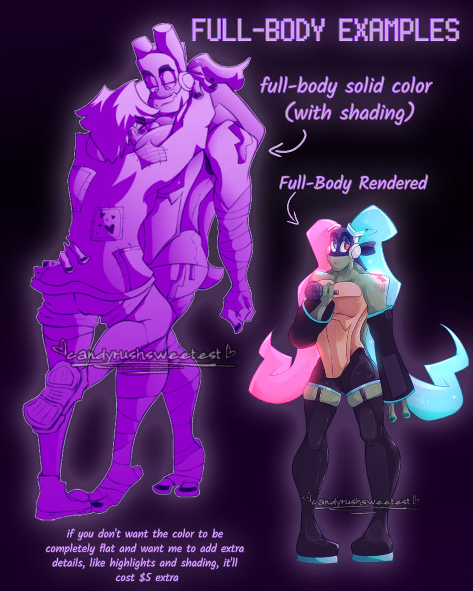 Untitled Full-Body Examples Full-body (solid color) (with shading) on the left Full-Body render on the right